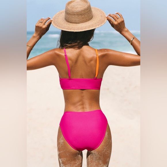 NWT • Cupshe • Colorblock Scoop Neck Top & Retro Bum Bikini Set - Picture 2 of 6